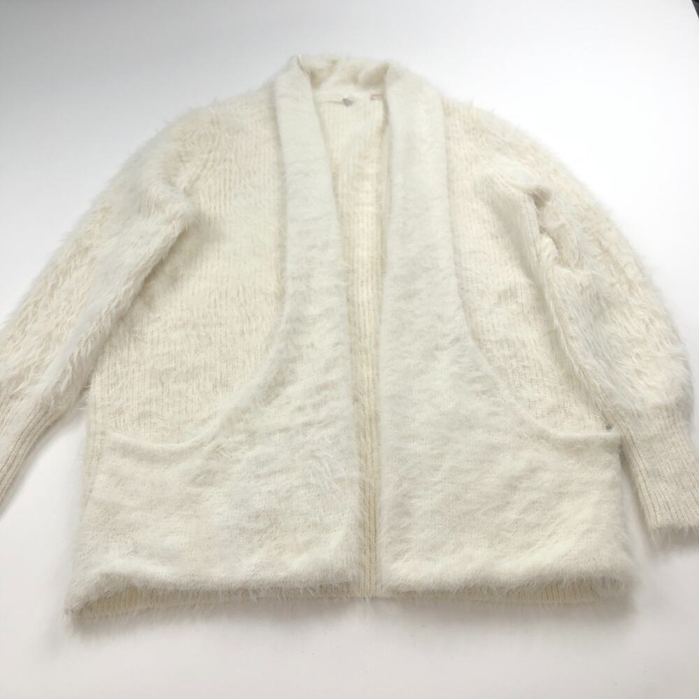 Knitted & Knotted Anthropologie Small Fuzzy Faux Fur Cardigan Sweater WhiteIvory